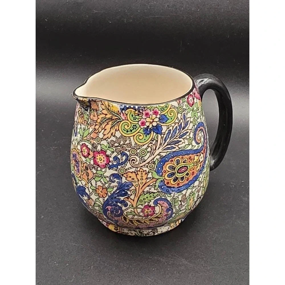 Vintage Burlington Ware Creamer,‎ Paisley Pattern Pitcher, Chintz Floral, READ